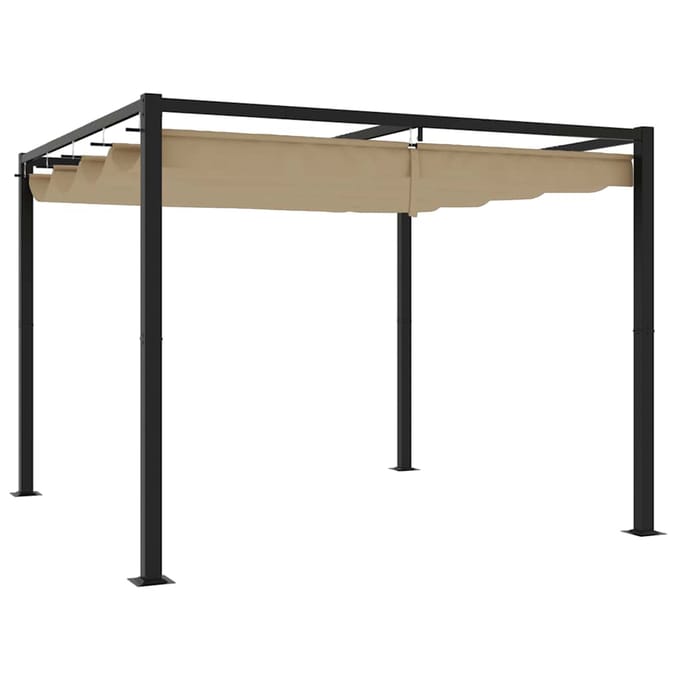 vidaXL - Prieel - met - uittrekbaar - dak - 3x3 - m - staal - taupe