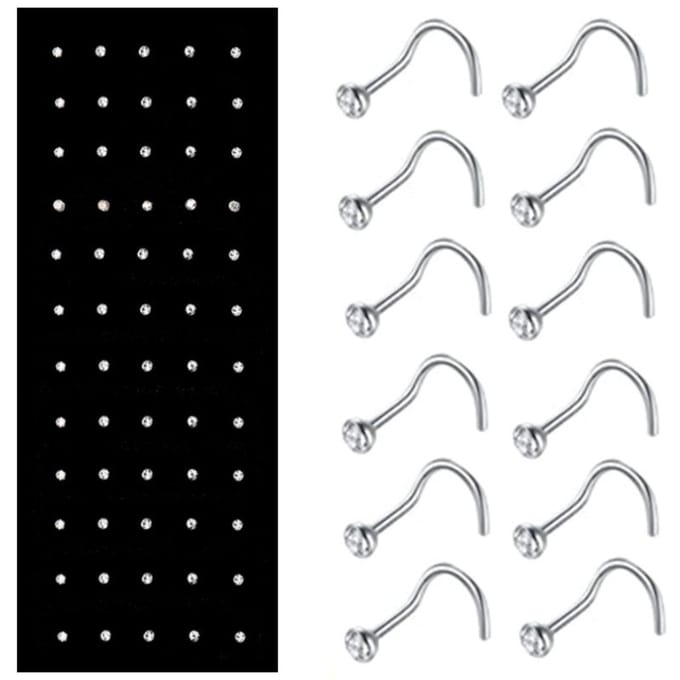 Fako Bijoux® - Neuspiercing - Bocht Kristal - Wit - 60 Stuks