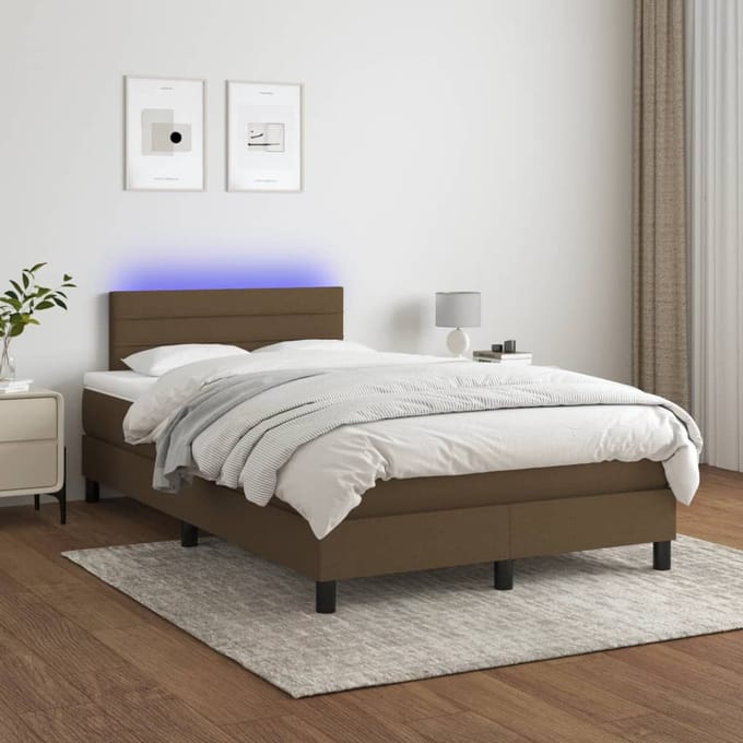 vidaXL - Boxspring - met - matras - en - LED - stof - donkerbruin - 120x200 - cm