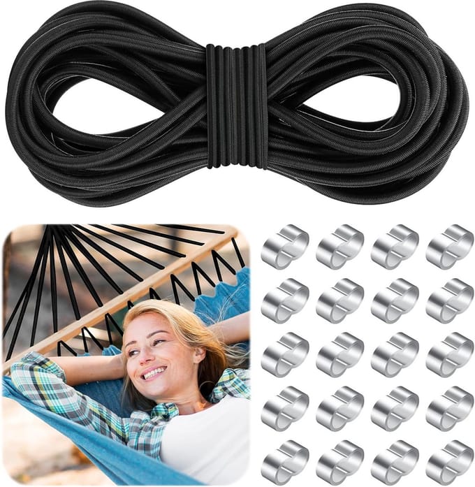 Rubberen expanderstrik 10 meter 8 mm met 20 spanklemmen voor zeildoek