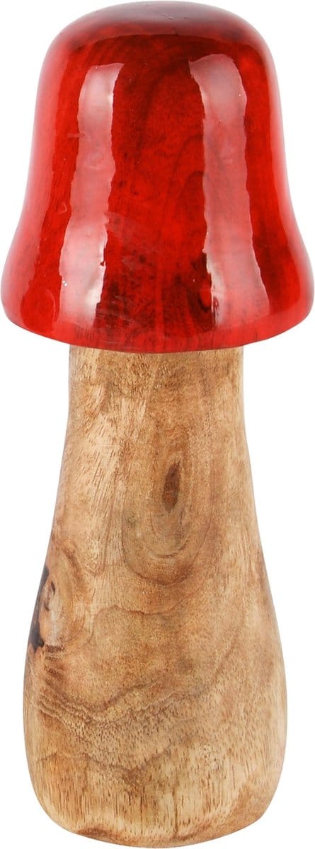 Dekoratief | Paddenstoel naturel/rood, hout/enamel, 9x9x20cm | A248158