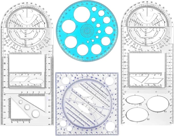 Geometrie Set - Tekenset Linialen - Wiskunde Tekenen - Multifunctioneel Ontwerp - 23cm Pakket