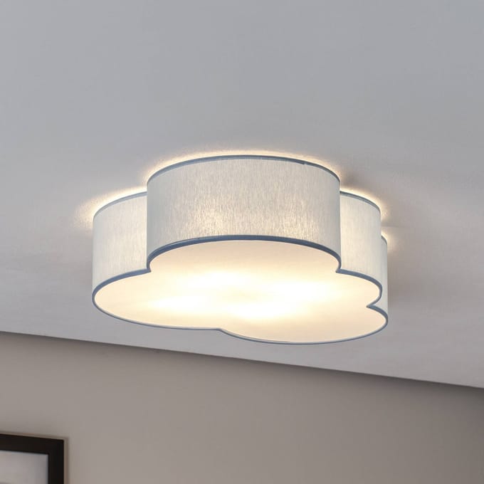 TK Lighting Plafondlamp Cloud, blauw, 63 cm lang, textiel, wolk, E27