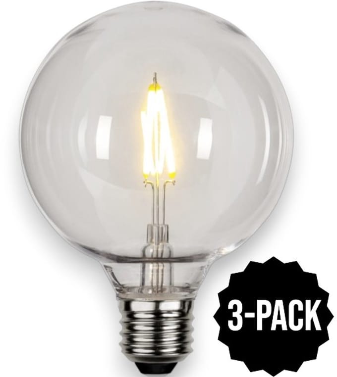3-Pack | Prikkabel - G95 bol - E27 - 1W - Extra Warm Wit - 2700K - Filament - Helder
