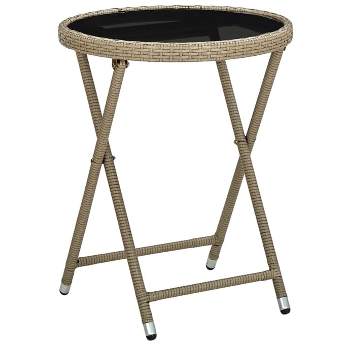 vidaXL - Salontafel - 60 - cm - poly - rattan - en - gehard - glas - beige