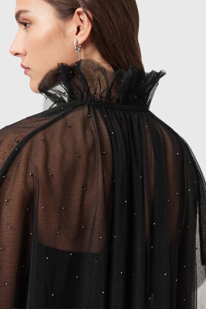 AllSaints Sez Emb Tulle Cape Black Größe: OS | Blusen Outlet | Damen | Schwarz