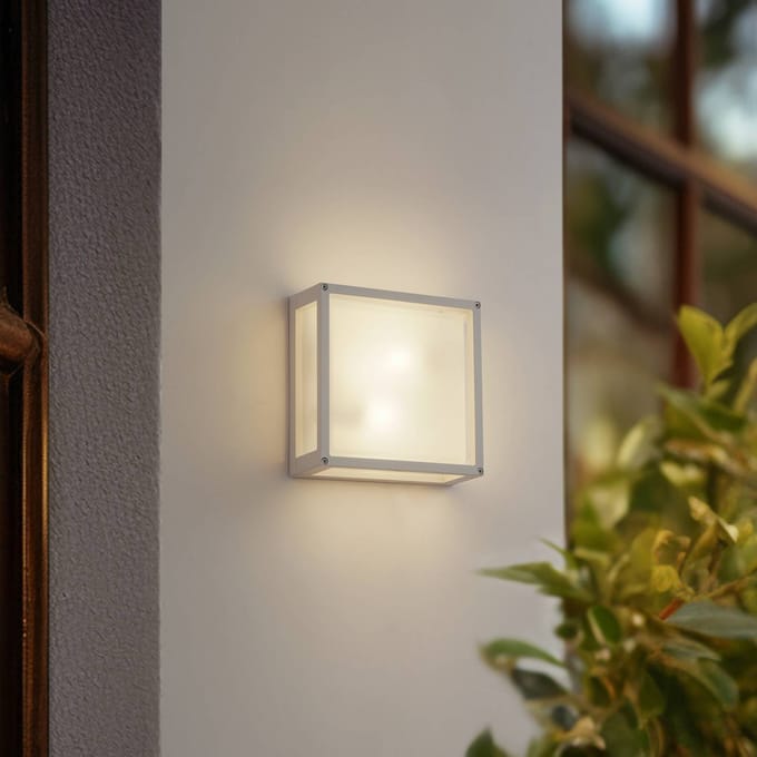 Lucande - Wandlamp buiten - 2lichts - Aluminium, glas - H: 25 cm - E27 - wit, melkglas