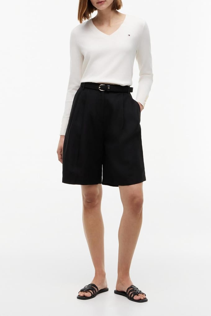 Tommy Hilfiger Cotton Jersey Fine V-neck Ivory Petal Größe: M | Pullover Outlet | Damen | Weiß