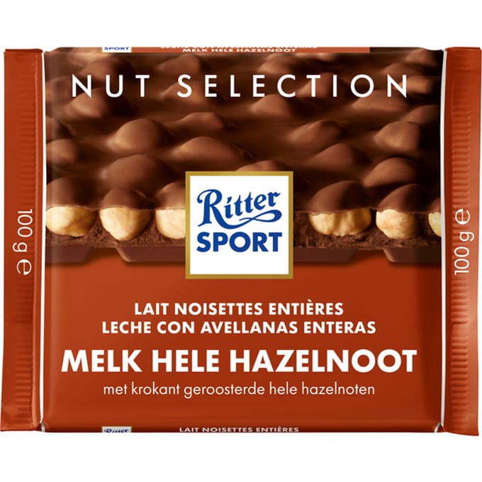 Chocolade Ritter Sport melk-hele hazelnoot 100gr