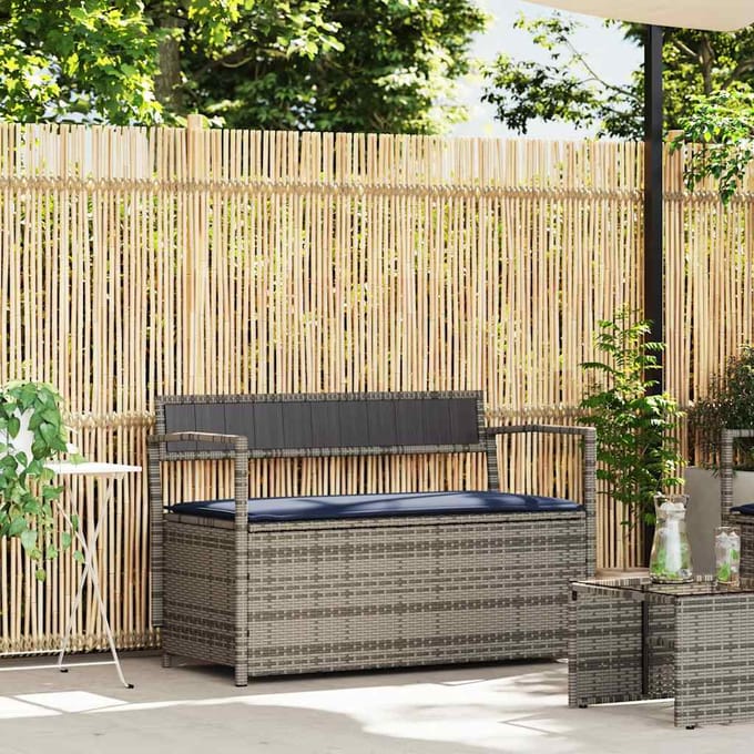 vidaXL - Tuinbank - met - kussen, - grijs - polyrotan