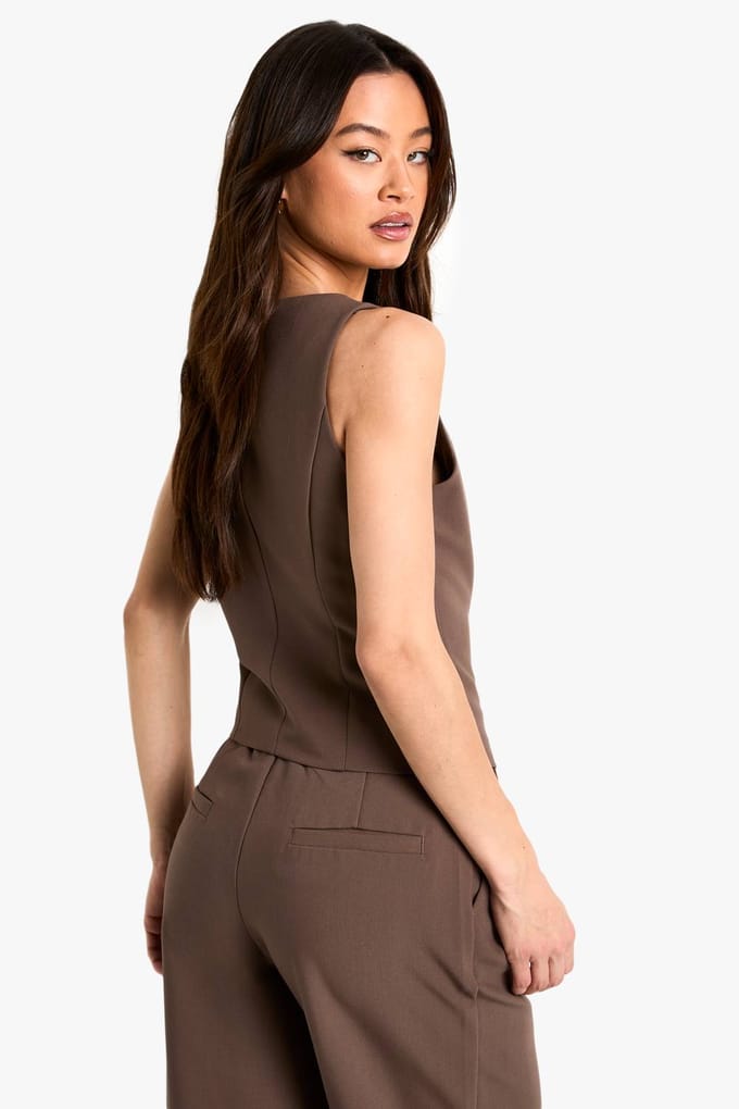 boohoo Dames Tall Essential Square Neck Waistcoat | Taupe | Maat: 36