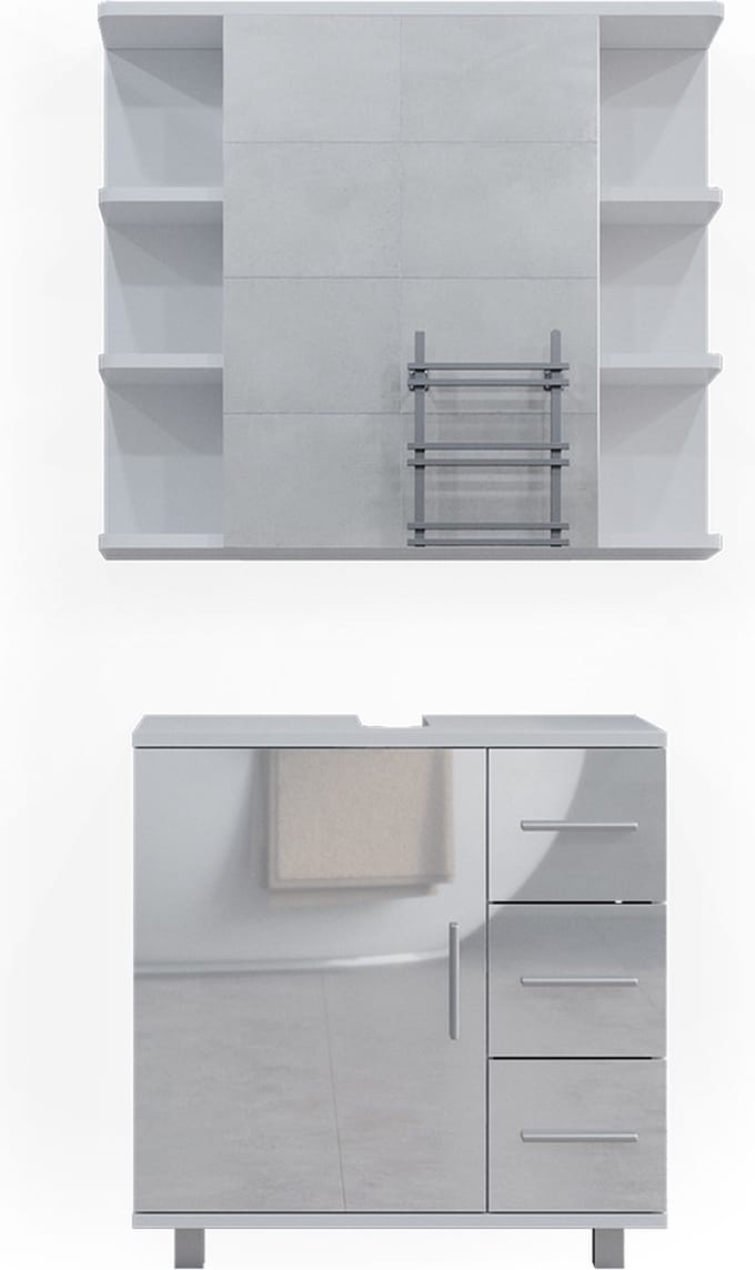 Vicco Badkamermeubel set Ilias, Wit Hoogglans, 2-delig
