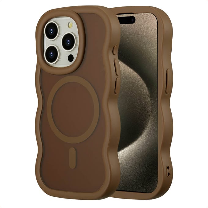 Selencia Wavy Case - Golvend Hoesje geschikt voor Apple iPhone 15 Pro - Mocha Brown