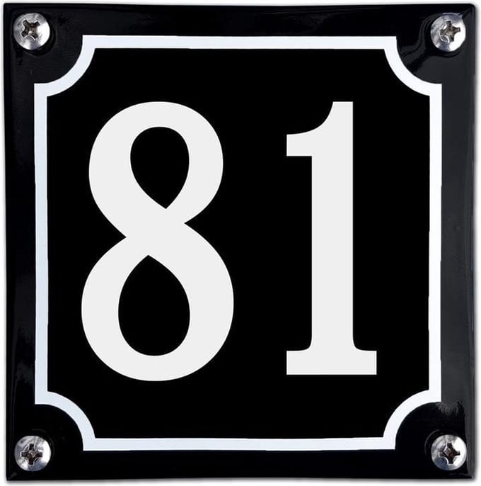 Zwart emaille huisnummer  - 81