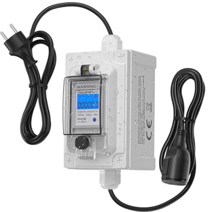 Mobiele Digitale Stroommeter 230V - CEE 60A, Waterdicht voor Buiten met LED en Draagbare Rubber Slang