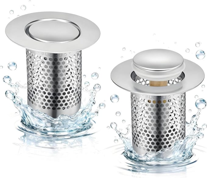 RVS Afvoerfilter 33 × 50 mm voor Keuken, Badkamer en Balkon - Douchefilter met Messing Terugslagkern
