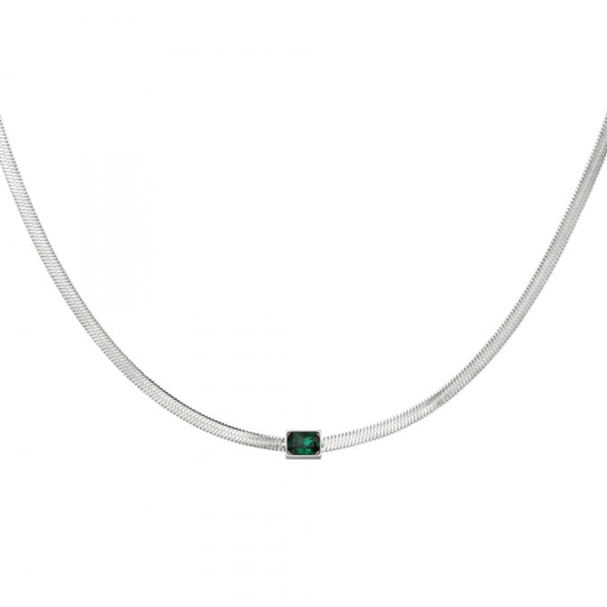 Ketting - Collier - Squared Beads - Zilverkleurig - Groen