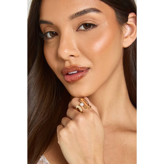 boohoo Dames Abstracte Parel Ring | Goud | Maat: Small/Medium