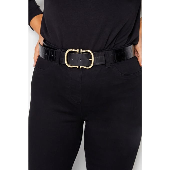 Yours Riem Met Golvende Gesp In Zwart/Goudsize 44-46