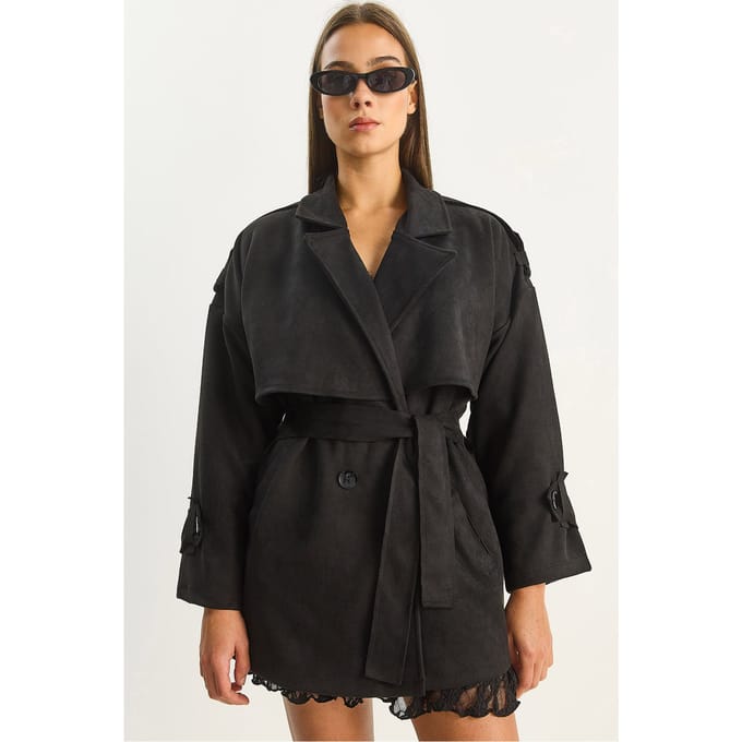 Oversized Faux Suede Trenchcoat