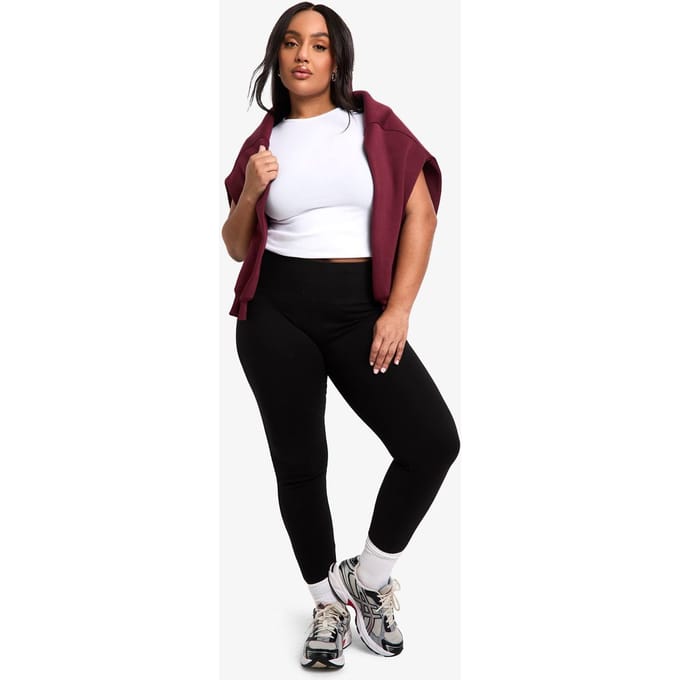 Dames BOOHOO BASICS PLUS HOOGGETAILLEERDE DIEPE TAILLEBAND LEGGING | Zwart | Maat: 46