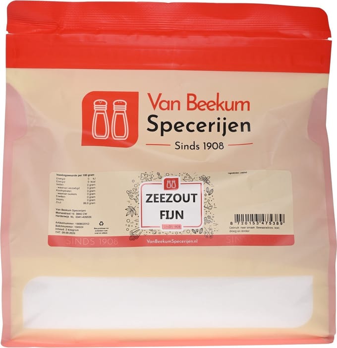 Van Beekum Specerijen - Zeezout Fijn - 2 KG (hersluitbare stazak)