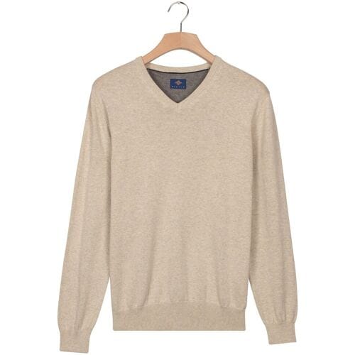 Baileys Trui Uni Color Cotton V-Neck Single Knit Kitt / male