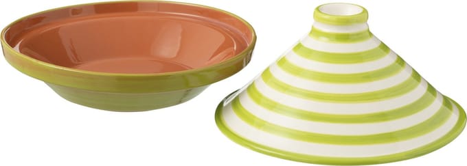 J-Line tajine Granada Stripes - keramiek - wit/groen