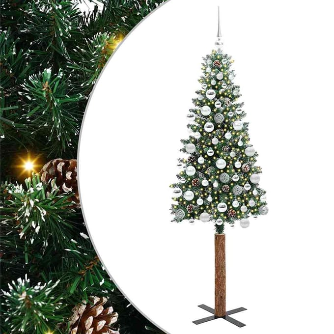 vidaXL Slanke Kerstboom Groen 180 cm PVC en massief dennenhout