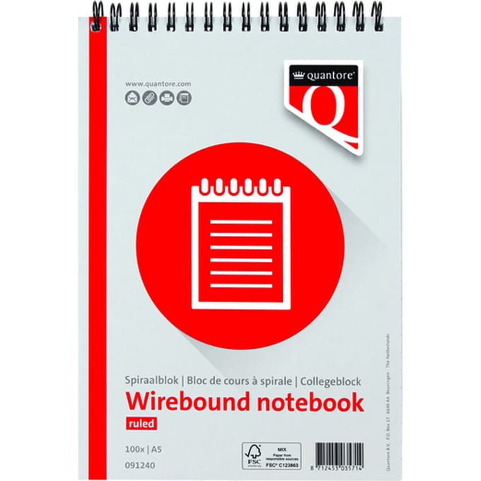 Spiraalblok Quantore A5 lijn spiraal 200 pagina's 70gr