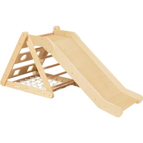 Sunny Sammie 2-in-1 Klimdriehoek van Hout met Glijbaan Naturel – FSC Mix – Montessori Speelgoed voor binnen
