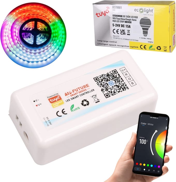 Controller LED RGB Tuya 15A 180W 12V – Intelligente aansturing van LED strips