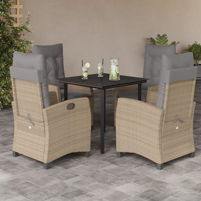 vidaXL - 5-delige - Tuinset - met - kussens - poly - rattan - gemengd - beige