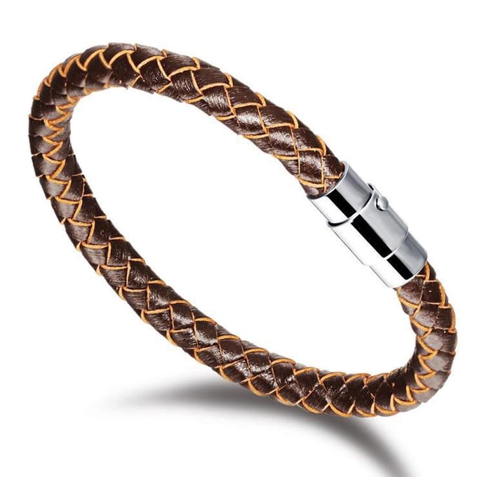 Leren Mannen Armband - Sluiting Edelstaal - Bruin