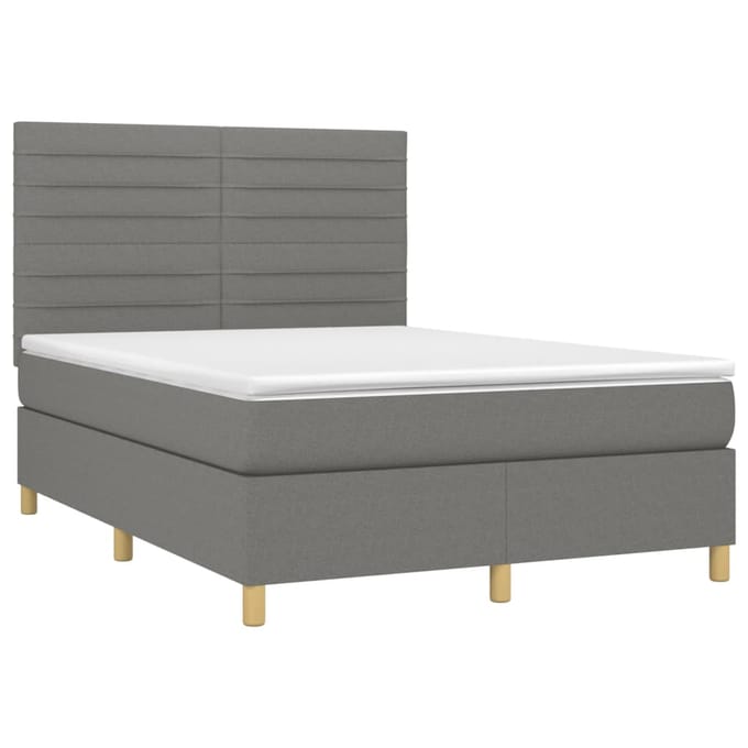 vidaXL - Boxspring - met - matras - en - LED - stof - donkergrijs - 140x200 - cm