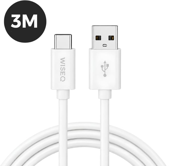 USB-C oplaadkabel 3m – USB-A naar USB-C kabel – geschikt voor iPhone 17/16/15 & Samsung – wit – WiseQ