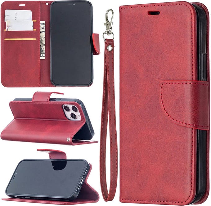 MobyDefend Hoesje - Geschikt voor iPhone 12 / iPhone 12 Pro - Wallet Book Case Met Koord - Rood