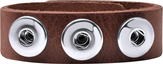 Quiges Dames Leren Armband voor 18mm Drukknopen/Chunks Bruin 18.5-20.5cm - EBM121