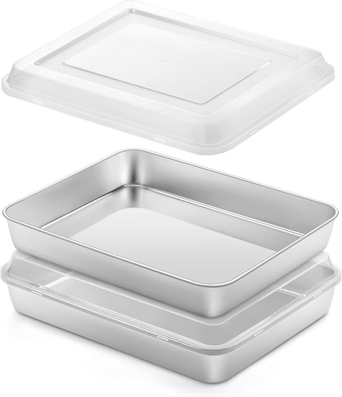 Roestvrijstalen bakvorm met deksel - 25 x 20 x 20 cm - 2 stuks