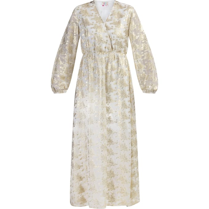 IZIA Maxi jurk met borduursel Dames Gebroken wit met gouden bloemen