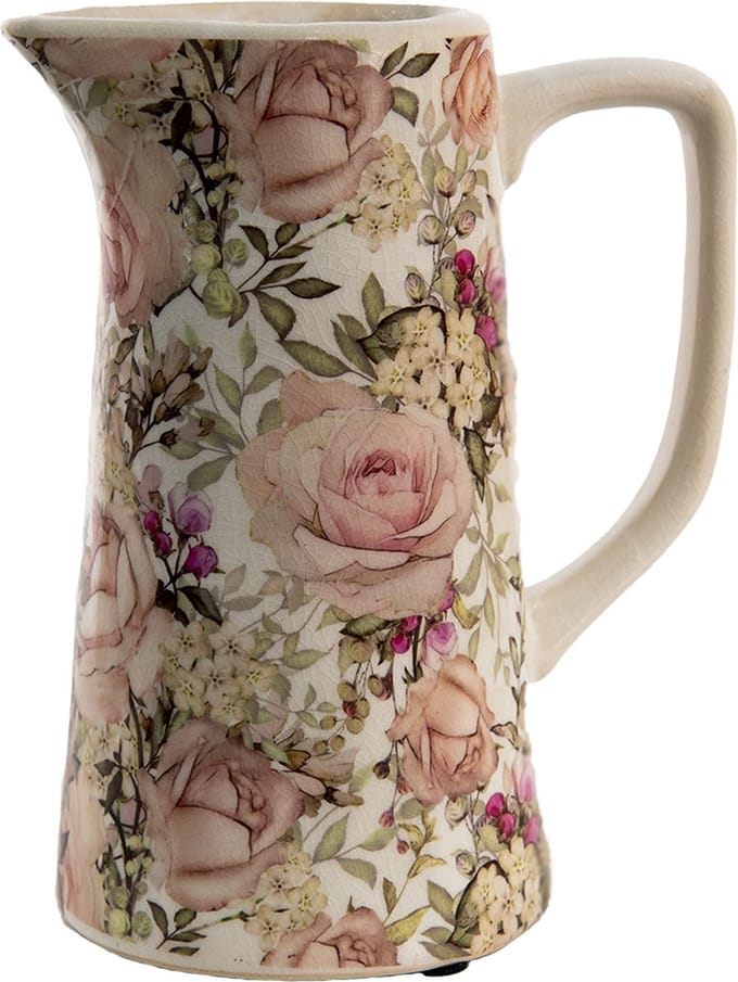 Clayre & Eef Decoratie Kan 750 ml Roze Keramiek Bloemen