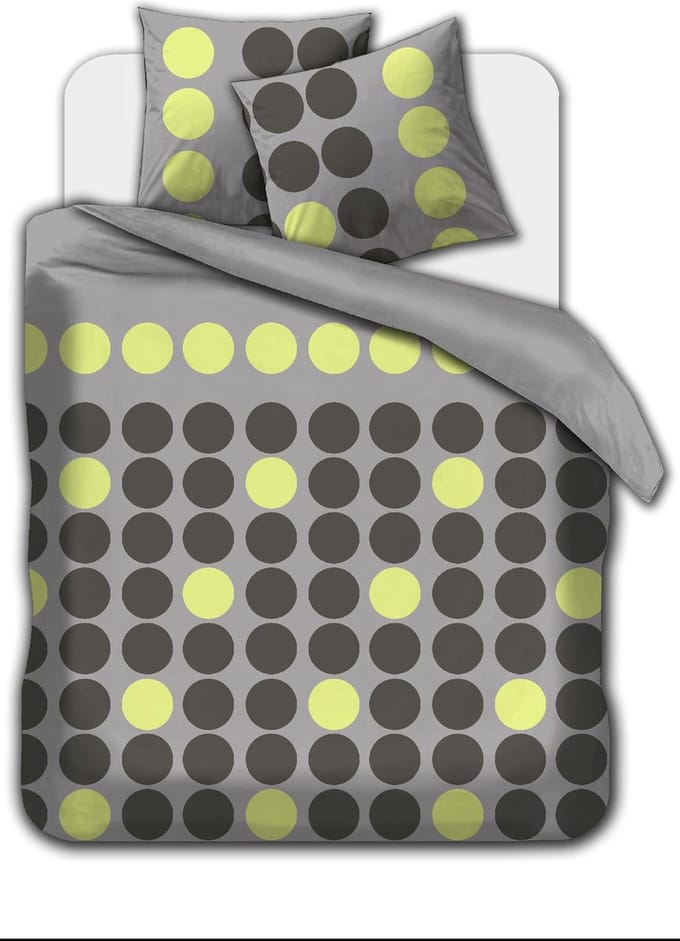 Flanel dekbedovertrek - DOTS  -260 x 220 - groen - met kussenslopen