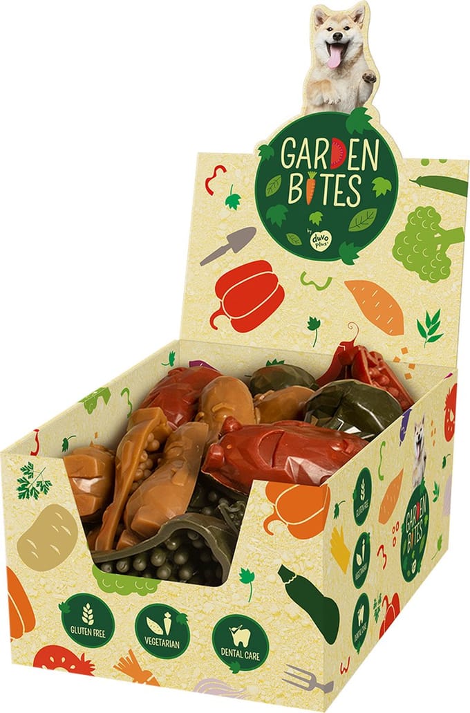 Doos: Garden bites veggie friends L 11cm - 90g - 18 stuks