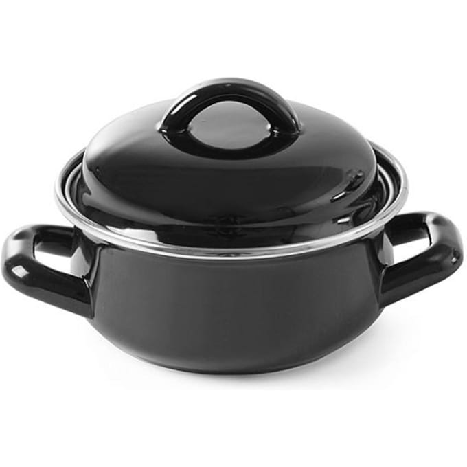 HENDI Soep- en sauspannetje – met deksel – geëmailleerd – 0,65L – zwart