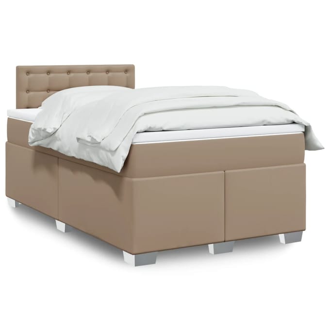 vidaXL - Boxspring - met - matras - kunstleer - cappuccinokleurig - 120x200 - cm