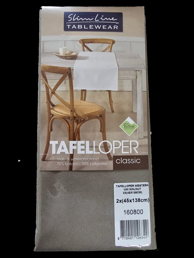 Slimline tafelloper Western Uni Walnut 45 x 138 cm - pak 2 stuks