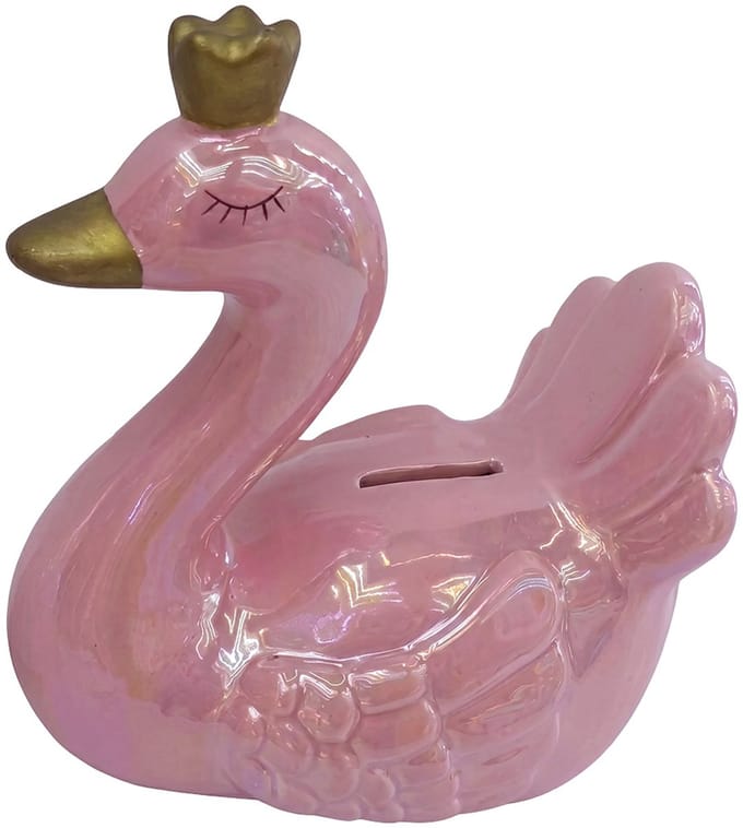 Clayre & Eef Spaarpot Zwaan Roze Keramiek