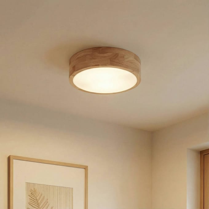 Lindby - plafondlamp hout - 2lichts - rubberhout, kunststof - H: 8 cm - E27 - licht hout, wit