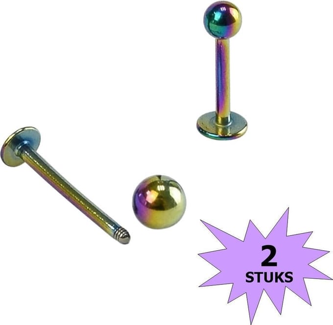 Fako Bijoux® - Labret Piercing - 3mm - Multicolour - 2 Stuks