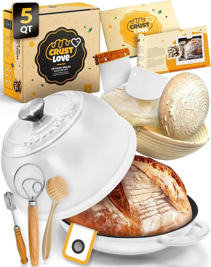 Gietijzeren Pan - Bakpan Stoofpan - Brood Bakken - Gietijzeren Constructie - 5 Quarts - Wit